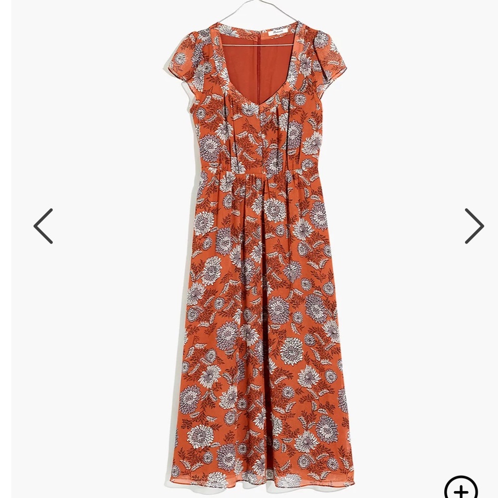 Madewell Button Front Midi Dress Gathered Blooms Sheer Puff Romantic Floral - Picture 6 of 15